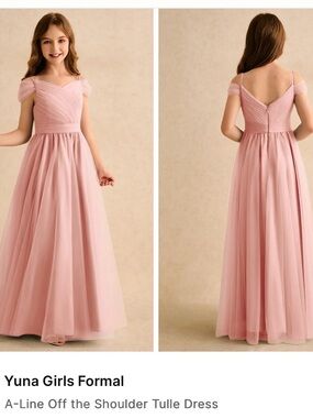 Azazie Girls Off-Shoulder A-Line Tulle Dress - Blush Pink